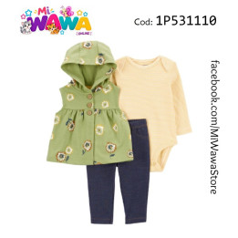 [G1] 3pz Chaleco verde capucha