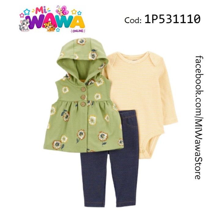 [G1] 3pz Chaleco verde capucha