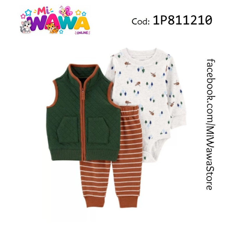 [J0] 3pz Chaleco verde ladrillo