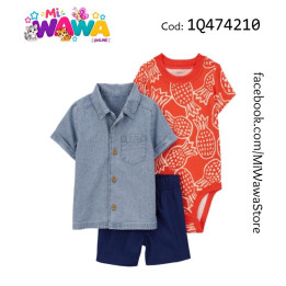 [E4] 3pz Short camisa celeste
