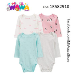 [J2] 4pz ML celeste rosa pinguino