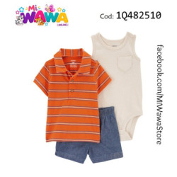 [D2] 3pz Short MC naranja rayas