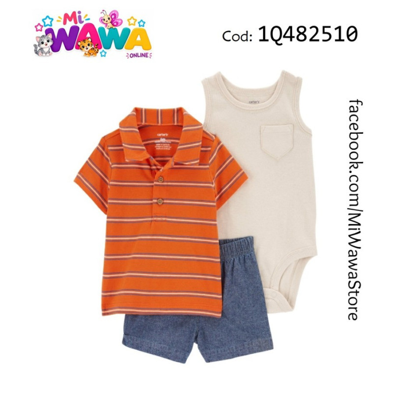 [D2] 3pz Short MC naranja rayas