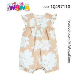 [D0] Romper beige flores blancas