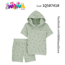 [E0] 2pz Short verde capucha