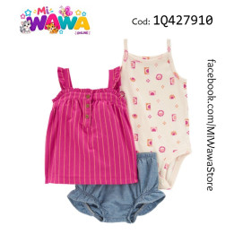 [I0] 3pz Short fucsia celeste