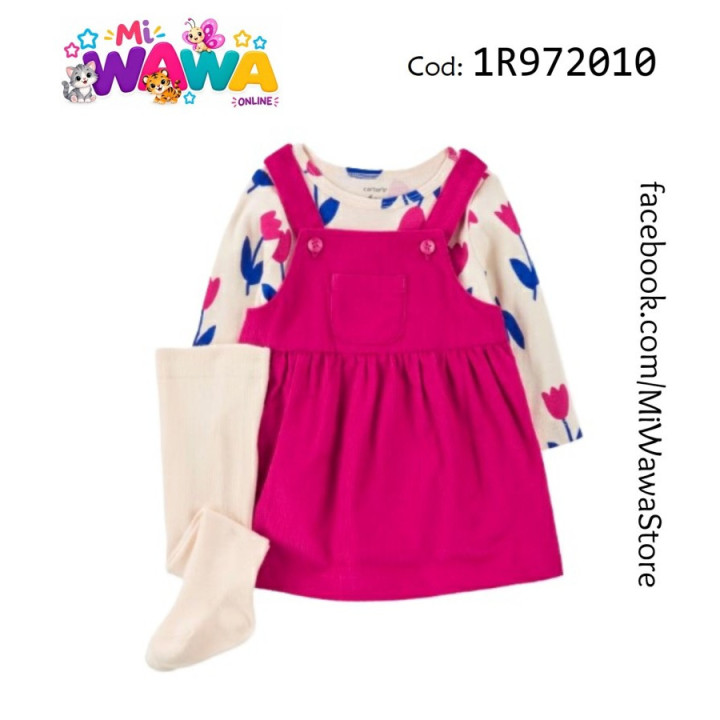 [L4] 3pz Pantys overol fucsia flores