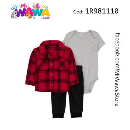 [I4] 3pz ML rojo cuadros negro