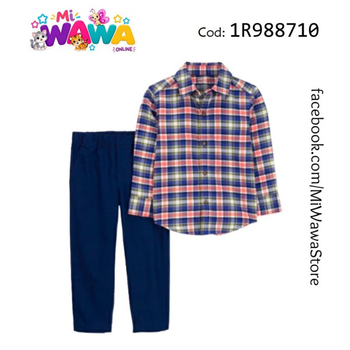 [A1] 2pz ML camisa cuadros p.azul