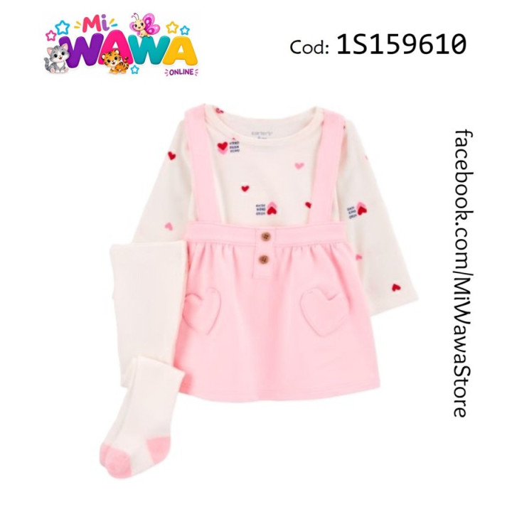 [M2] 3pz Pantys Faldita rosa corazones