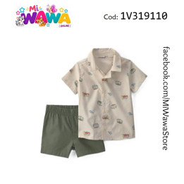 [P0] 2pz Short beige verde carritos