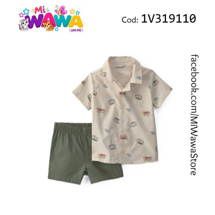 [P0] 2pz Short beige verde carritos