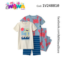 [P4] 4pz Pj crema celeste palmera