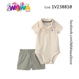 [P4] 2pz Short crema verde rayitas