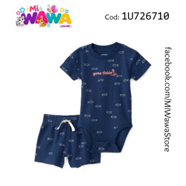 [P2] 2pz Short azul pececitos