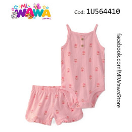 [P3] 2pz Short rosa flores