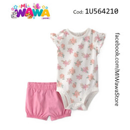 [P2] 2pz Short rosa blanco flores